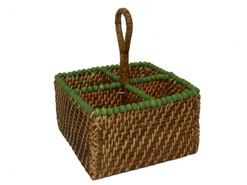 Refined Rattan Utensil Holder with Wooden Beads - Kitchen & Dining Organizer